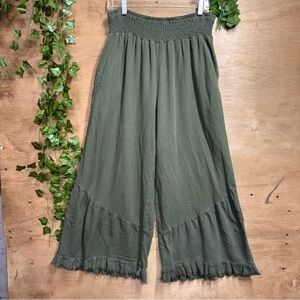 White Birch Green Wide-Leg Ruffle Pants size XL